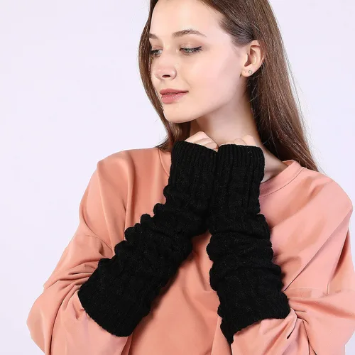 Vista 4 de Bellady Guantes de invierno para mujer, cálidos sobre el codo, guantes largos sin dedos con agujero para el pulgar, guantes de punto para calentar