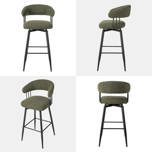 Vista 7 de Glitzhome Juego de 2 taburetes de bar giratorios de 31.5 pulgadas de altura de asiento, modernos taburetes de bar de tela verde cazador de mediados