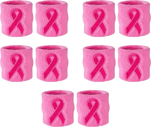 Vista 7 de Suddora Pulseras de cinta rosa - Bandas para el sudor a granel para concientizar el cáncer de mama Negro - 1 par (paquete de 2)