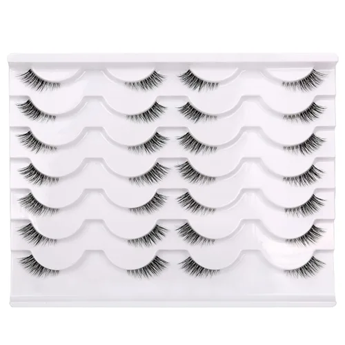 Vista 51 de Pooplunch - Pestañas postizas estilo ojo de gato, extensión de volumen 8D natural, finas, cortas, de visón sintético, tiras de pestañas postizas