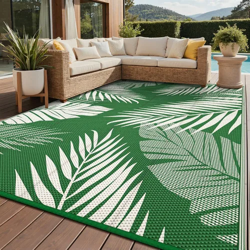 Vista 62 de GENIMO - Alfombra para exteriores de 6 x 9 pies, para patio, espacios amplios, reversible, de pajillas de plástico, alfombra impermeable para Azul