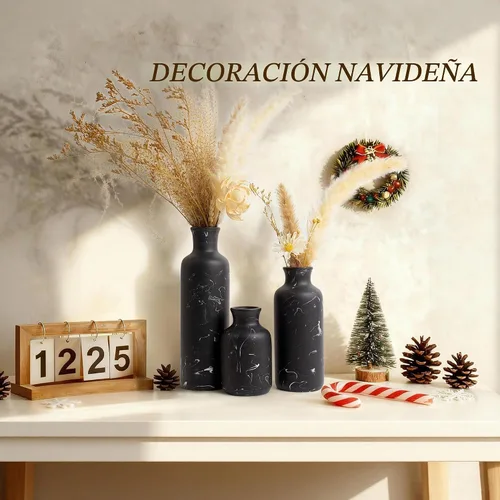 Vista 8 de Juego de jarrones decorativos de resina de 3 piezas, aspecto de mármol