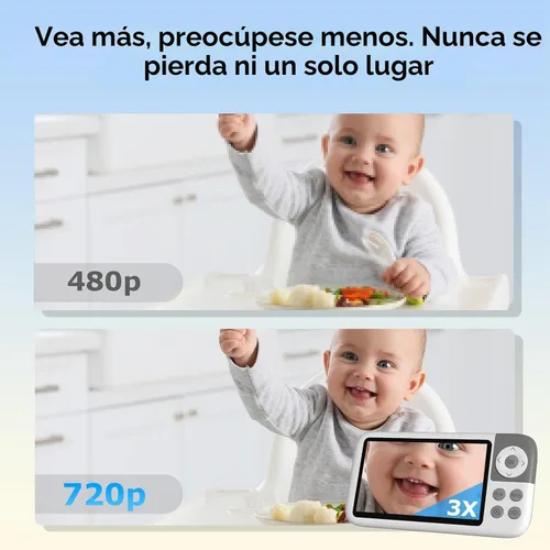 Vista 4 de Monitor de bebé de video de 5 pulgadas con cámara y audio, duración de la batería de 36 horas, cámara HD, zoom panorámico, inclinación 3X, monitor