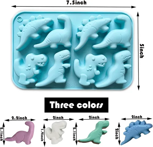 Vista 2 de 3 moldes de silicona de dinosaurio – Molde de dinosaurio antiadherente para nuggets de pollo, paletas, dulces de chocolate y moldes de huevo