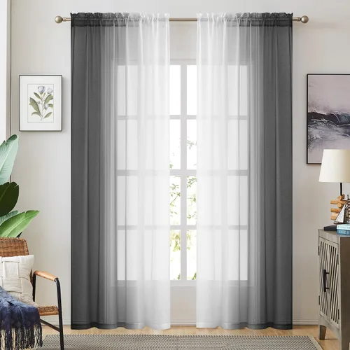 Vista 13 de July Joy Ombre - Cortinas de lino sintético semitransparente para habitación y sala de estar, 2 tonos reversibles, privacidad y filtro de luz