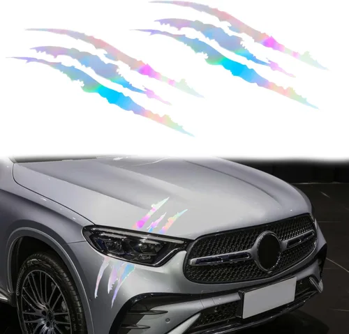 Vista 8 de 2 piezas de calcomanías reflectantes para automóvil con marcas de arañazos de garra de monstruo, calcomanía impermeable para parachoques ligero