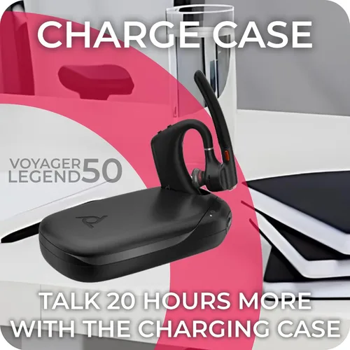 Vista 2 de Poly Voyager Legend 50-M - Auriculares Bluetooth, funda de carga, cancelación de ruido alimentada por IA, tecnología WindSmart de 4 micrófonos
