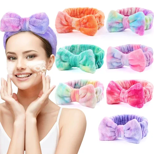 Vista 8 de UMIKU Paquete de 8 diademas faciales para mujeres - Suaves en polar de coral, cosméticas y para el cuidado de la piel, envolturas para el cabello