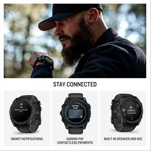 Vista 4 de Garmin tactix® 8 47mm, pantalla AMOLED, reloj inteligente táctico GPS premium, incluye Applied Ballistics Ultralight™ Solver AMOLED Negro