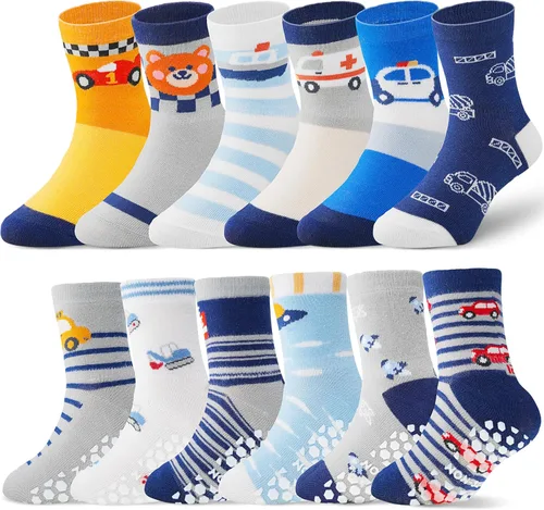 Vista 10 de ANTSANG 12 pares de calcetines de bebé para niñas, niños, niños pequeños con empuñaduras, calcetines de tripulación de algodón