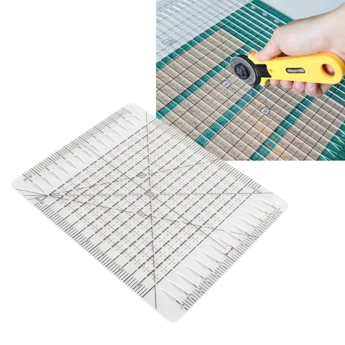 Vista 4 de Pssopp Regla de corte con forma encantadora, acrílico transparente, escala precisa, línea de cuadrícula negra, multifunción, regla de colchas, 10.0