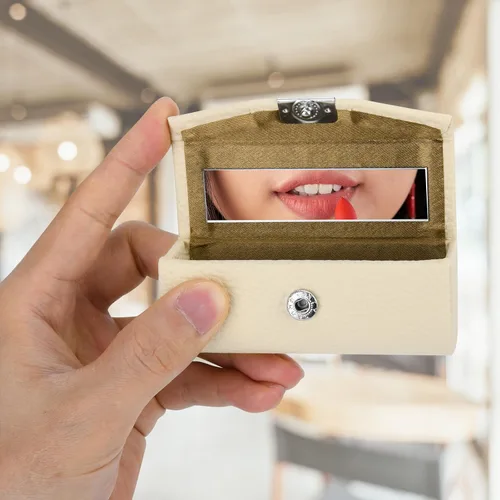 Vista 3 de Beautyflier Estuche de piel sintética para lápiz labial para mujer, con espejo, rectangular, estuche de viaje para maquillaje, monedero, soporte