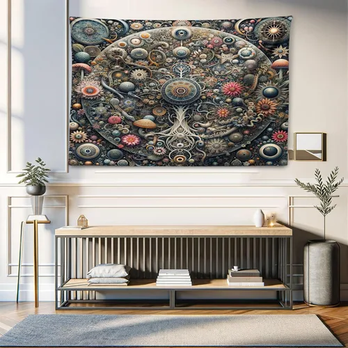 Vista 95 de Ambesonne Tapiz bohemio, diseño floral de bruja, luna y mariposa con adornos de mandala, decoración de tela para colgar en la pared para dormitorio