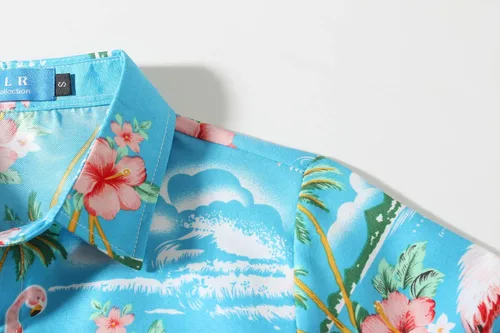Vista 4 de SSLR Camisa hawaiana para niños grandes, camisa hawaiana para niños, camisa de flamencos, camisa Luau de manga corta para niños