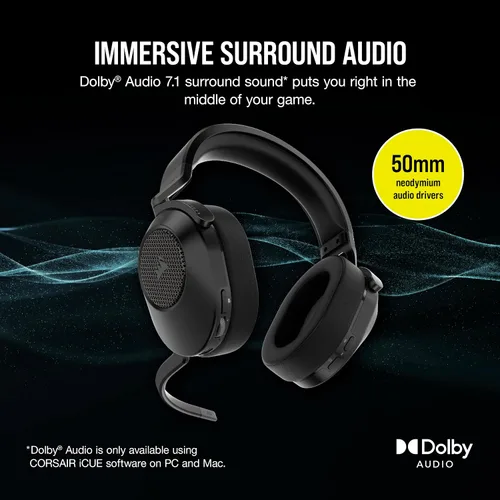 Vista 4 de Corsair HS65 - Auriculares inalámbricos multiplataforma para juegos con Bluetooth - Audio Dolby 7.1 - Micrófono omnidireccional - Compatible