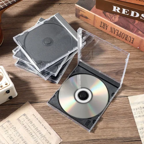 Vista 4 de 25 fundas para CD Jewel de 0.409 in, transparente, estándar, con bandeja negra montada, discos de plástico grueso, fundas protectoras de repuesto