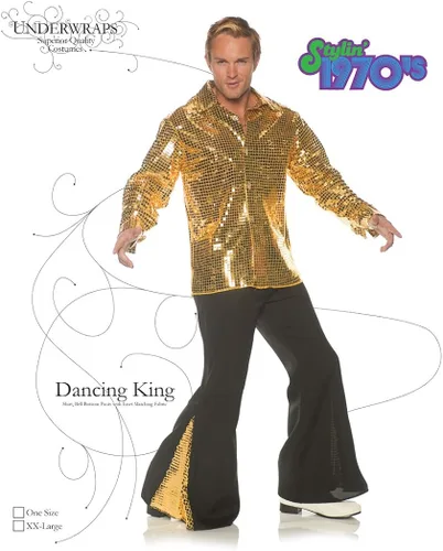 Vista 4 de UNDERWRAPS Conjunto de disfraz de discoteca de los años 70 para hombre - Dancing King, Oro