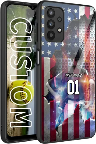 Vista 9 de Personalized Baseball Softball vs Name Number US Flag Decor Rubber Cover Phone Case for Galaxy America Fire