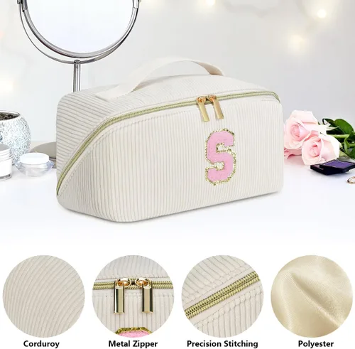 Vista 4 de Bolsa de cosméticos de viaje de gran capacidad, Beige, C Taza