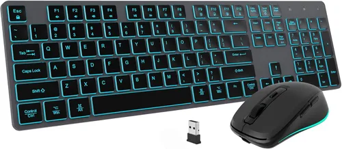 Vista 7 de Teclado inalámbrico retroiluminado, teclado silencioso USB recargable, tamaño completo inalámbrico de 2.4G, compatible con Apple iMac, MacBook y PC