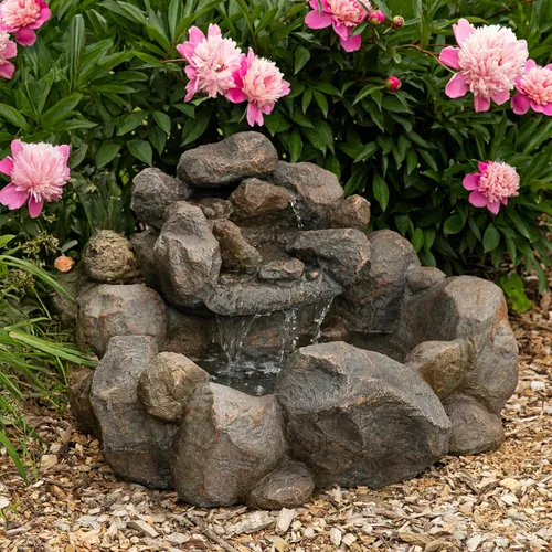 Vista 7 de Sunnydaze Rocky Ravine - Fuente de agua eléctrica para exteriores, de 18 pulgadas, con bomba sumergible, para jardín, patio, terraza