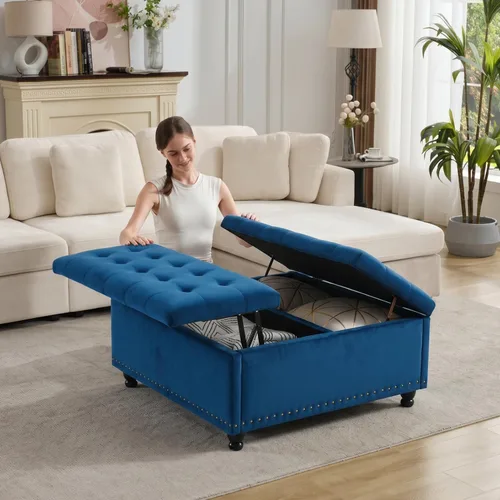 Vista 13 de Tbfit - Otomana cuadrada grande de 35.5 pulgadas con almacenamiento, parte Marrón