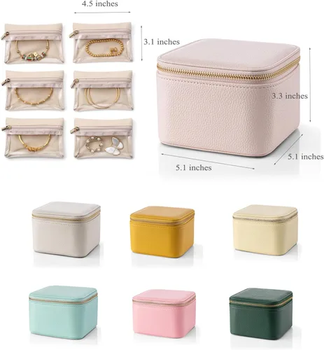 Vista 5 de Vlando Organizador pequeño de joyería de viaje, 6 pequeñas bolsas de mano con cremallera para joyas, collares, anillos, aretes, collares