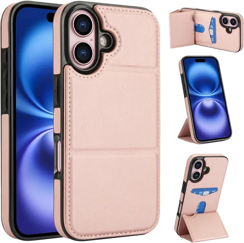 Vista 22 de Dteck Funda para iPhone 16 de 6.1 pulgadas 2024, funda de piel sintética con cierre de botón magnético, ranuras para tarjetas de crédito, función