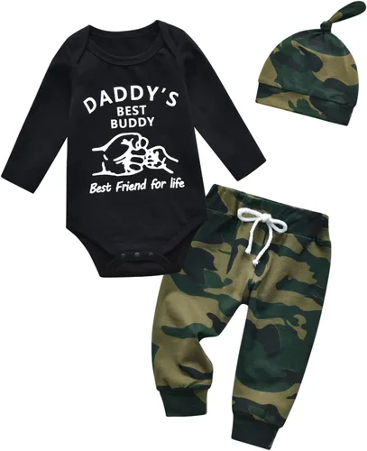 Vista 9 de Kulcerry Conjunto de 3 piezas de ropa de bebé niño de manga larga + pantalones + sombrero