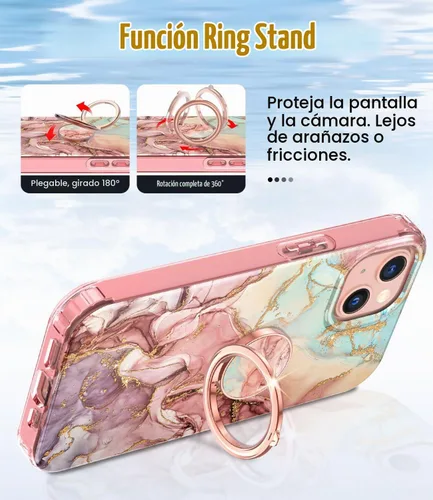 Vista 5 de Btscase Funda compatible con iPhone 13, protector de pantalla integrado con soporte de anillo de 360°, cuerpo completo, doble capa, resistente, a