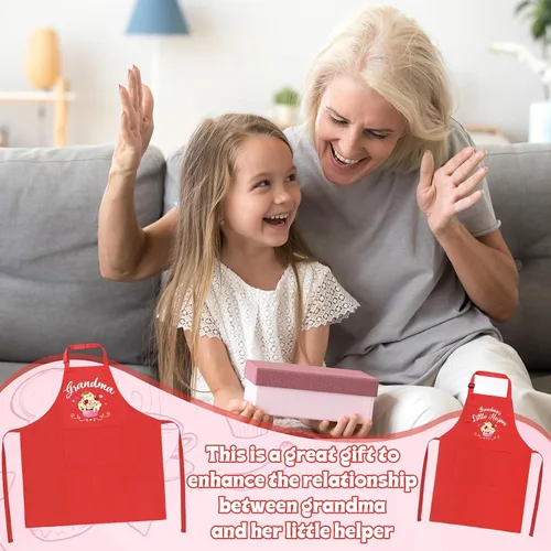 Vista 6 de Juego de 2 delantales a juego para adultos y niños, delantales divertidos para mamá y yo, delantal de cocina ajustable con 2 bolsillos