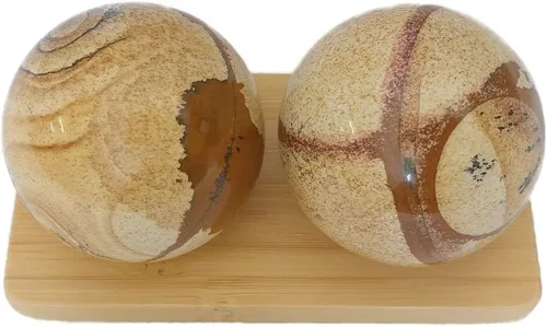 Vista 3 de Top Chi Picture Jasper Baoding Balls con soporte para terapia de manos, ejercicio y alivio del estrés (mediano 1.6 pulgadas)