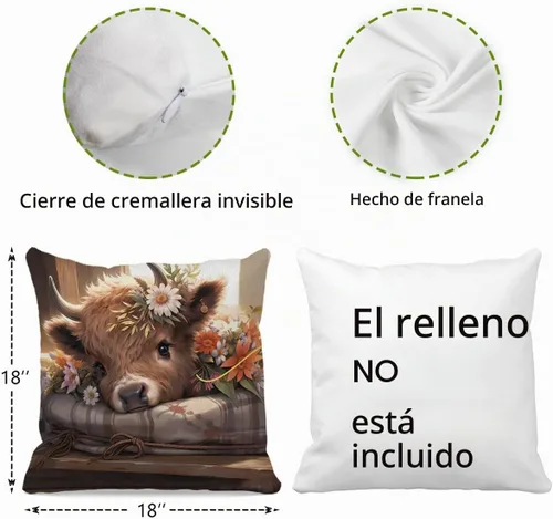 Vista 4 de OFlich Highland Cow Celtic - Fundas de almohada de verano con estampado de vaca de las montañas de 18 x 18 pulgadas, decoración de estilo floral