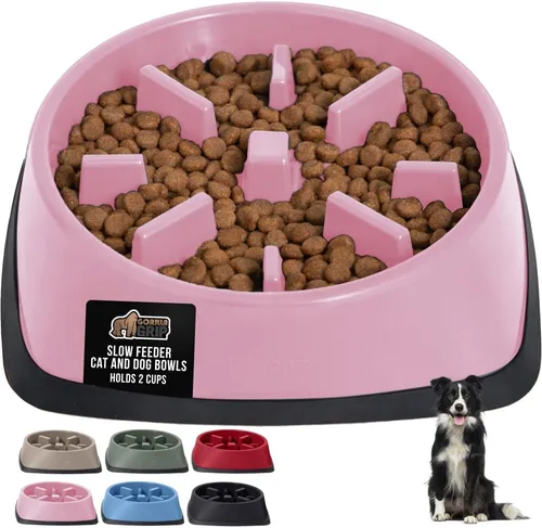 Vista 25 de GORILLA GRIP® Cuencos patentados de alimentación lenta sin BPA, juguete interactivo para perros y gatos, enriquecimiento de entrenamiento Beige