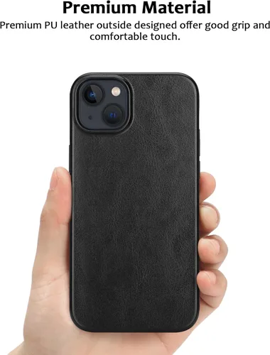 Vista 2 de Funda magnética ZZDZZ compatible con iPhone 14 Plus [Compatible con Magsafe] Diseño de cuero premium TPU híbrido a prueba de golpes (Negro)