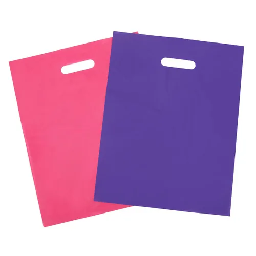Vista 5 de 100 Bolsas 12x15 plástico color rosa y morado brillante para compras, con asas