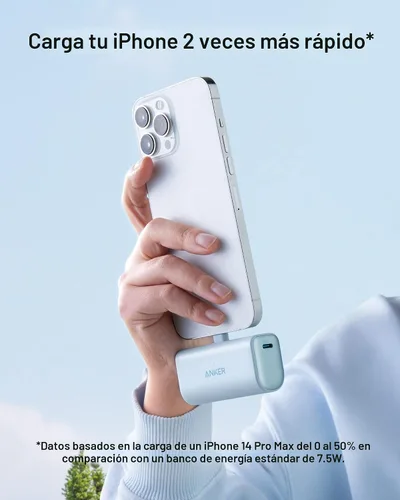 Vista 4 de Cargador portátil Anker Nano para iPhone, con conector Lightning certificado MFi incorporado, batería externa de 5,000 mAh 12W, compatible