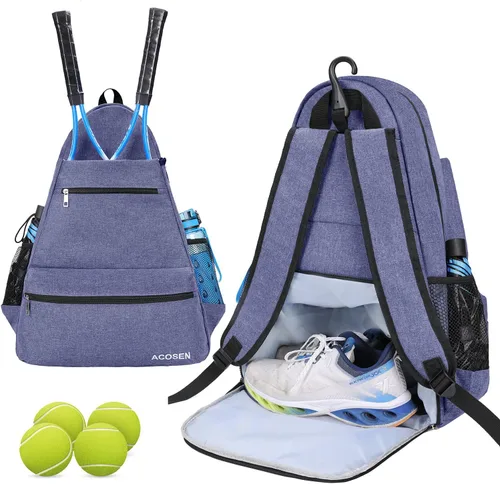 Vista 10 de ACOSEN Bolsa de Tenis Mochila de Tenis - Bolsas de Tenis Grandes para Mujeres y Hombres para Sostener Raqueta de Tenis, Palas de Pickleball, Raqueta