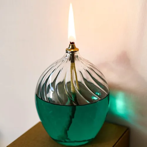 Vista 7 de Lámpara de aceite de vidrio pequeño líquido recargable, vela de aceite de vidrio borosilicato resistente, aspecto único de rosca interna para cenas