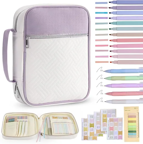 Vista 8 de Funda para la Biblia, funda para libro de la Biblia para mujeres y hombres, funda de transporte de lona, protector de libros acolchada de cuero