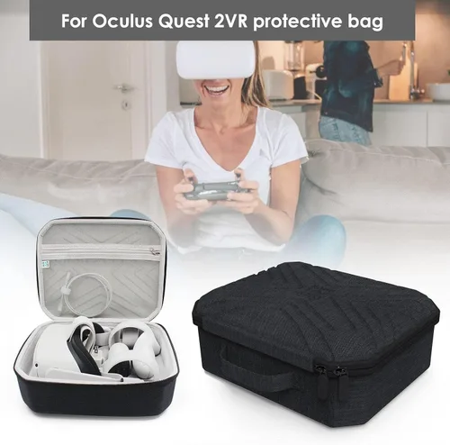 Vista 7 de Diseño para Oculus Quest 2 - Funda rígida de viaje para Oculus Quest 2 Funda de almacenamiento impermeable para Quest 2 con correa Elite