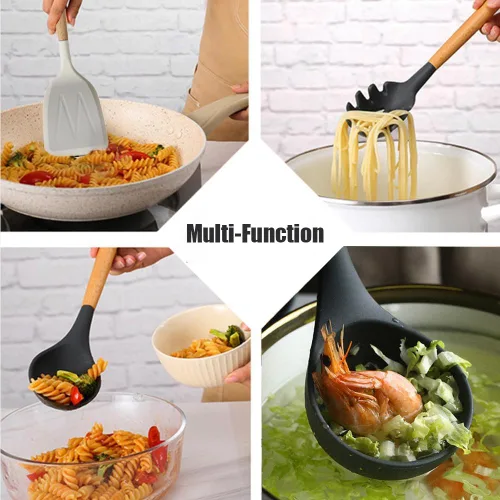 Vista 5 de 31pcs Kitchen Utensils Set, Heat Silicone Kitchen Utensils Set with Wooden Handles, Non Cookware Tools with Holder - Durable Stainless Steel, Non