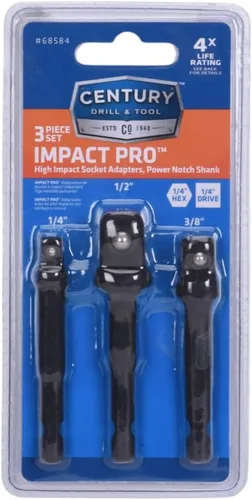 Vista 5 de Century Drill & Tool 68584 Impact Pro Juego de adaptadores de enchufe de accionamiento cuadrado, 3 piezas