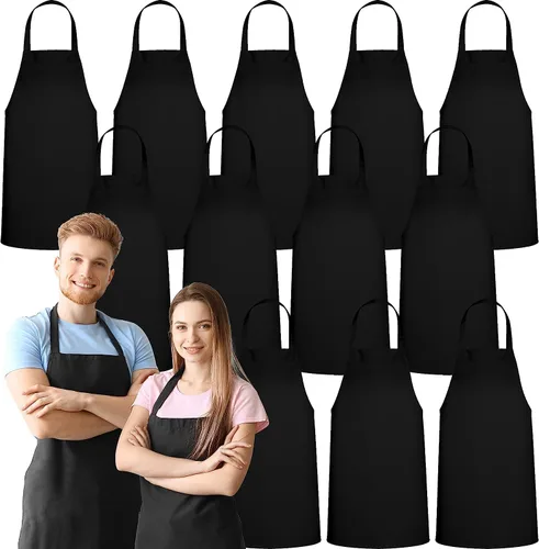Vista 8 de Green Lifestyle - Juego de 12 delantales unisex, color negro, lavables a máquina, para cocina, manualidades, barbacoa, dibujo, exteriores