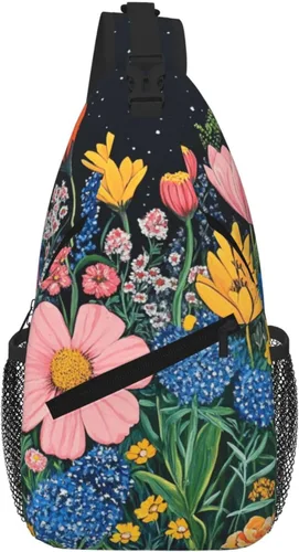 Vista 21 de Bolso bandolera para hombres y mujeres, mochila cruzada floral de tulipán pastel, mochila casual de senderismo para viajes, deportes, correr, bolsa