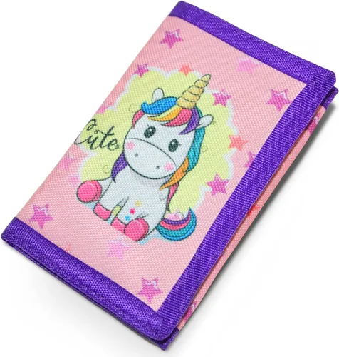 Vista 5 de SITADI Cartera para niños, billetera pequeña para niñas con bolsillo con cremallera, bonita cartera de lona triple de dibujos animados para niños