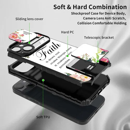 Vista 2 de Rossy Funda para iPhone 14 2022, para iPhone 14 con funda deslizante para cámara deslizante, soporte integrado, doble capa híbrida, a prueba de 1-37