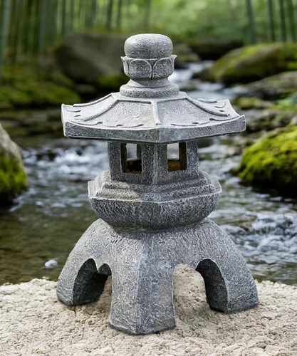 Vista 8 de Nacome - Estatua de lámpara de pagoda solar para jardín, decoración zen asiática para interiores y exteriores para paisaje, balcón, jardín, patio