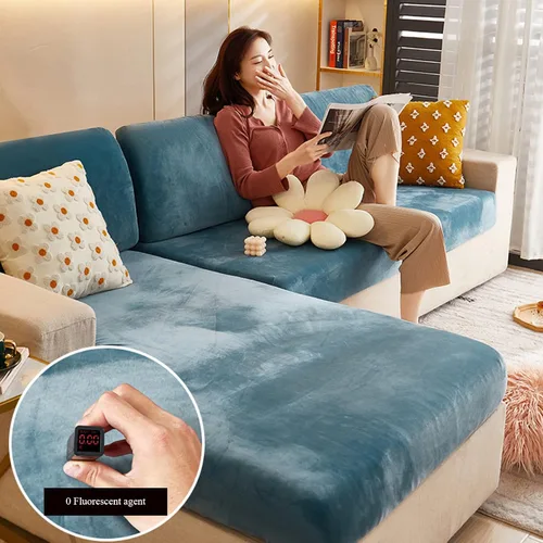 Vista 6 de Funda de cojín de terciopelo para sofá en forma de L con diván Longue de 1, 2, 3 asientos, protector de muebles, fundas de cojín para sofá