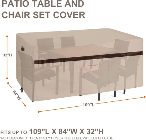 Vista 3 de Funda para Juego de Mesa y Sillas de Patio Rectangular 109" de Largo, Fundas Impermeables para Muebles de Exterior 600D, Duraderas, Resistente a
